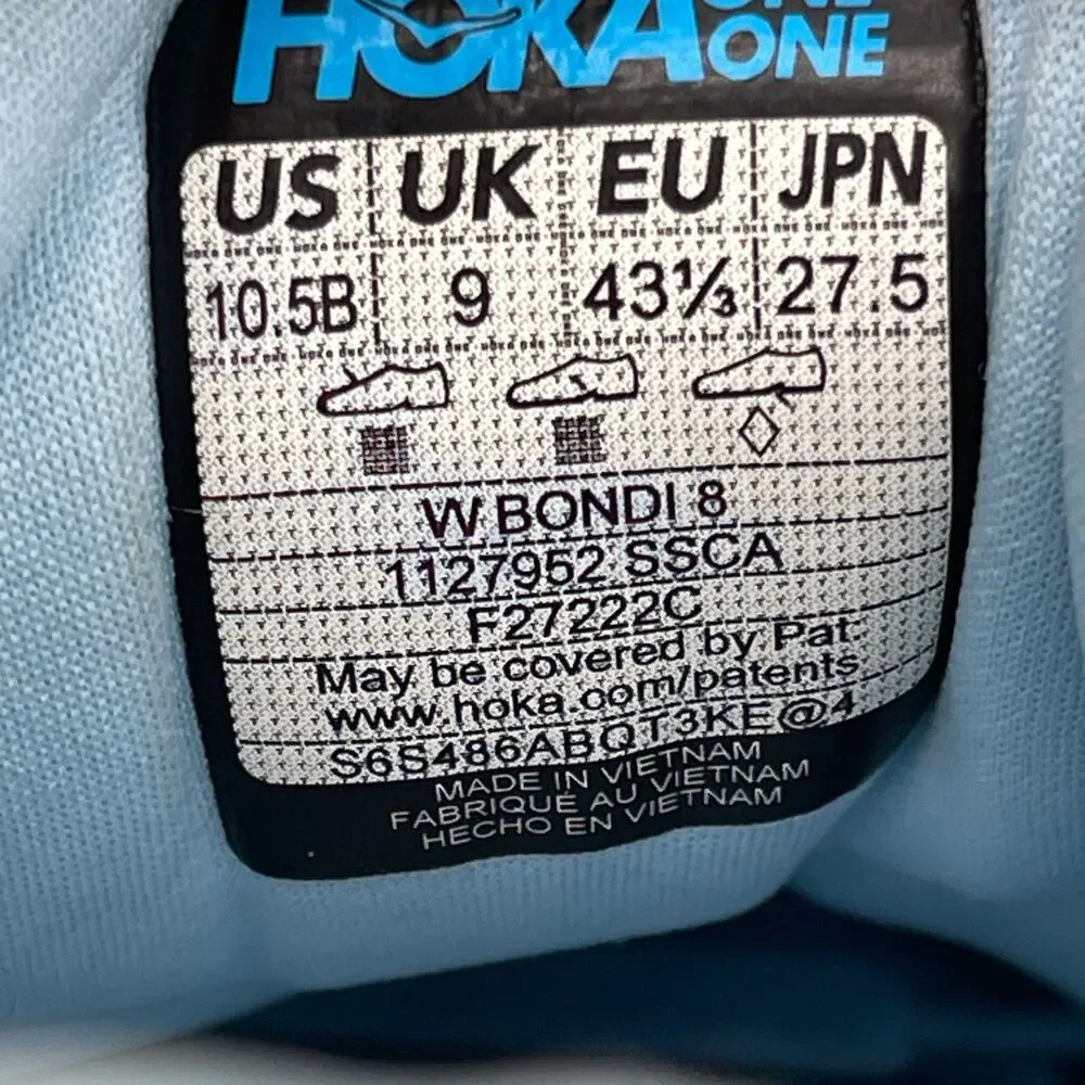 Hoka One One Bondi 8 Shoes Womens Size 10.5 B Blue Running Comfort Walking Gym